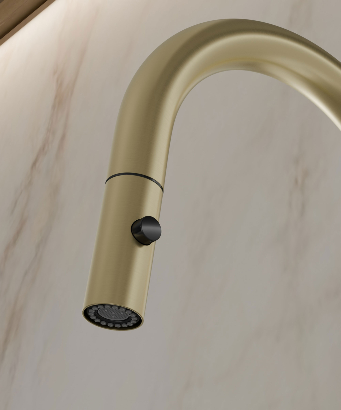 Miscelatore da cucina moderno con doccetta - Oro spazzolato