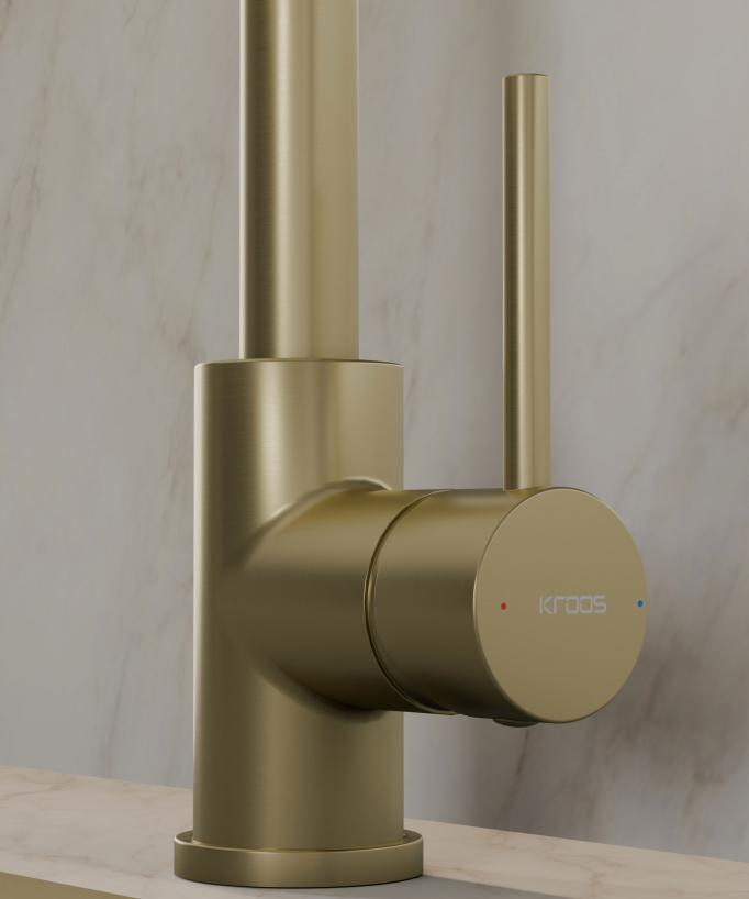 Miscelatore da cucina moderno con doccetta - Oro spazzolato
