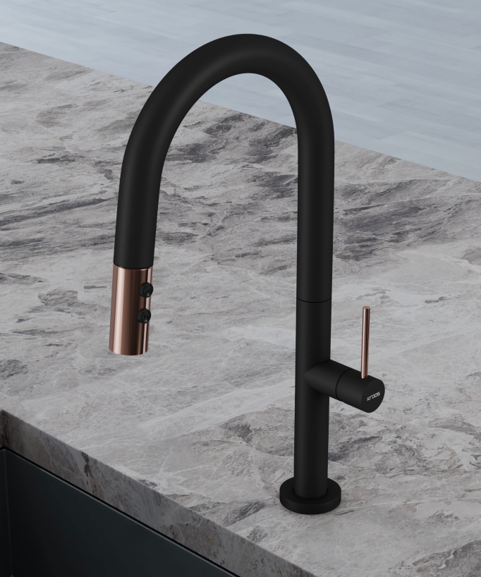 Miscelatore lavello moderno con doccetta estraibile - nero & oro rosa