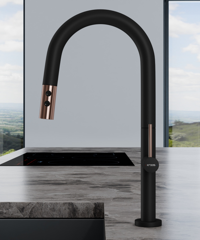 Miscelatore lavello moderno con doccetta estraibile - nero & oro rosa