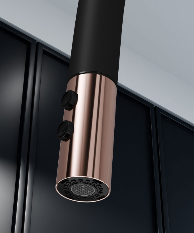Miscelatore lavello moderno con doccetta estraibile - nero & oro rosa
