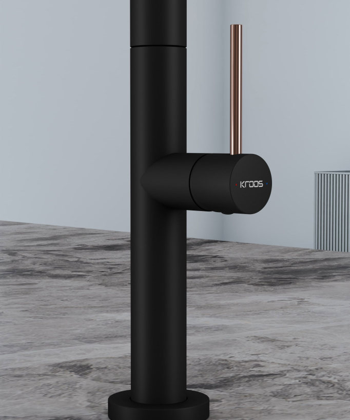Miscelatore lavello moderno con doccetta estraibile - nero & oro rosa