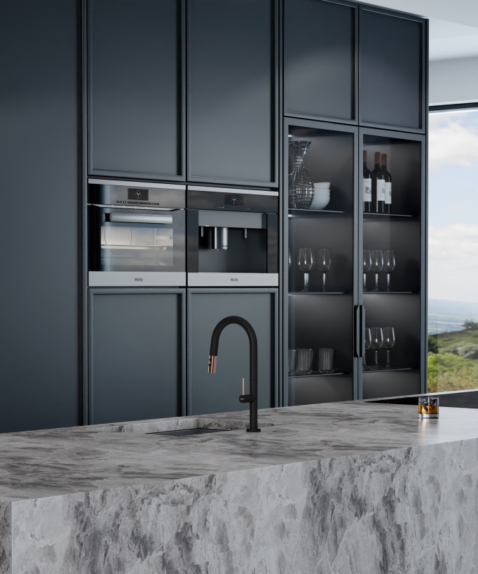 Miscelatore lavello moderno con doccetta estraibile - nero & oro rosa