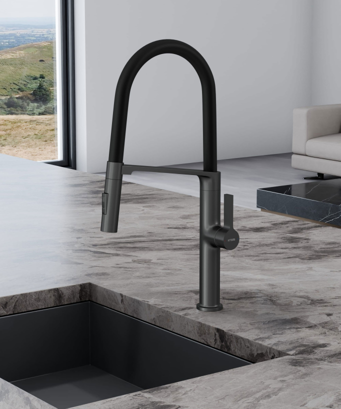 Miscelatore monocomando moderno per lavello con doccetta - Gun métal