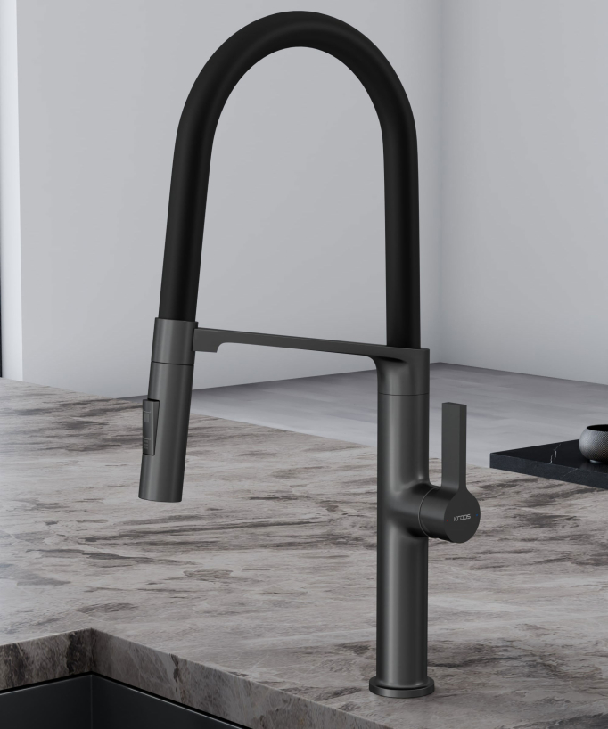 Miscelatore monocomando moderno per lavello con doccetta - Gun métal