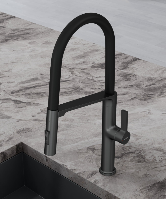Miscelatore monocomando moderno per lavello con doccetta - Gun métal