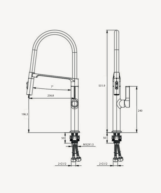 Miscelatore monocomando moderno per lavello con doccetta - Gun métal