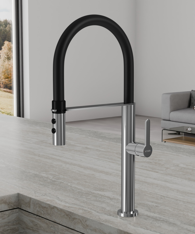 Miscelatore monocomando alto per lavello con doccetta - Cromo e nero