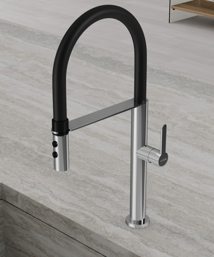 Miscelatore monocomando alto per lavello con doccetta - Cromo e nero
