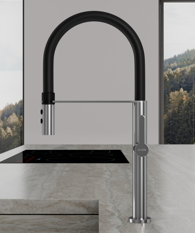 Miscelatore monocomando alto per lavello con doccetta - Cromo e nero