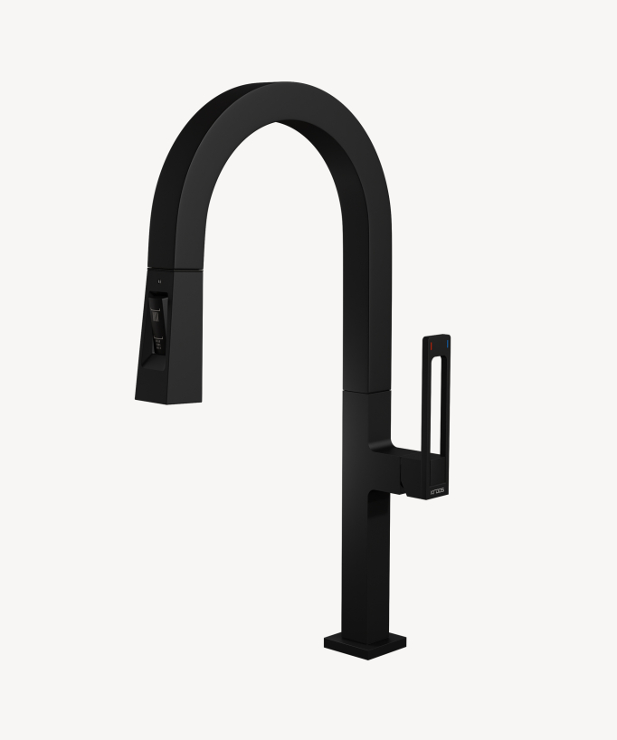 Miscelatore lavello alto moderno con doccetta - nero - small