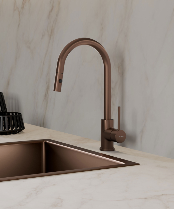 Miscelatore da cucina moderno con doccetta - Oro rosa spazzolato