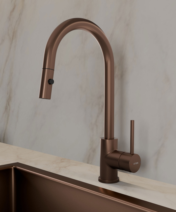 Miscelatore da cucina moderno con doccetta - Oro rosa spazzolato