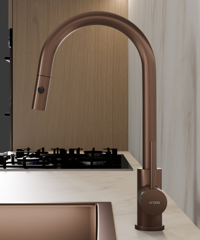 Miscelatore da cucina moderno con doccetta - Oro rosa spazzolato