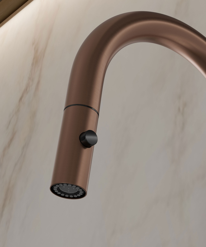Miscelatore da cucina moderno con doccetta - Oro rosa spazzolato