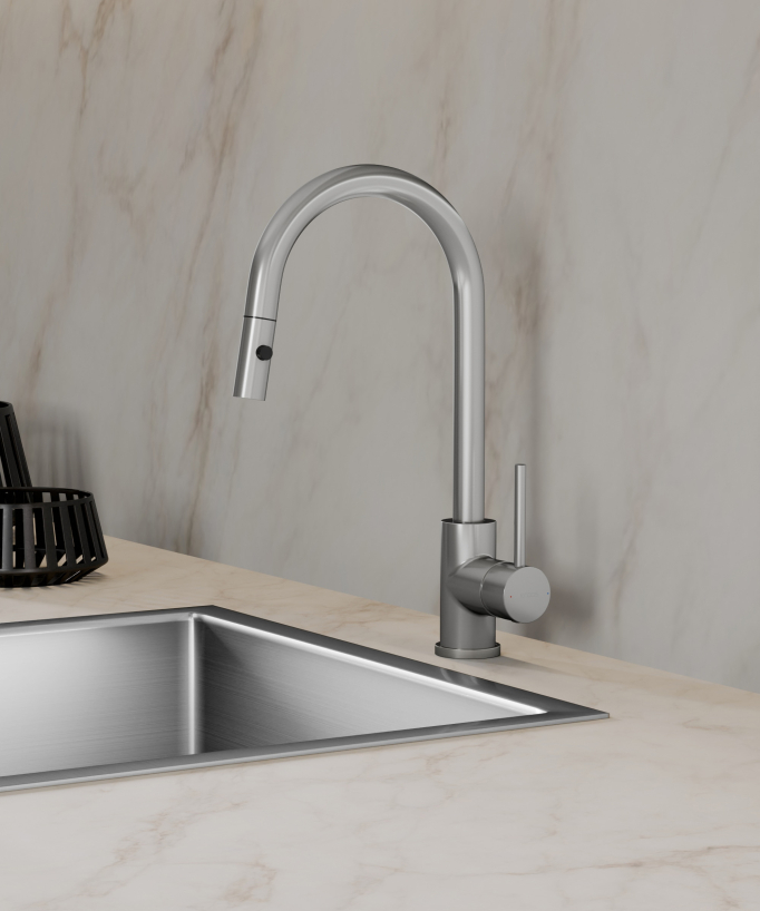 Miscelatore cucina con doccetta Nickel spazzolato - Corbeau