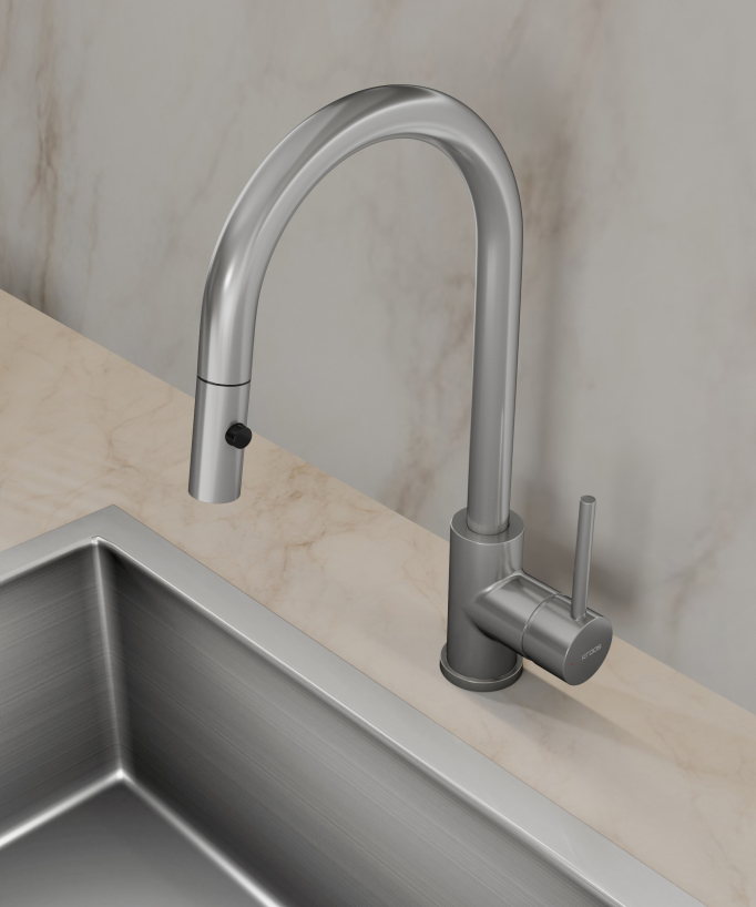 Miscelatore cucina con doccetta Nickel spazzolato - Corbeau