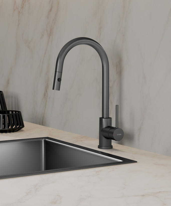 Miscelatore cucina moderno con doccetta - Gun metal - Corbeau
