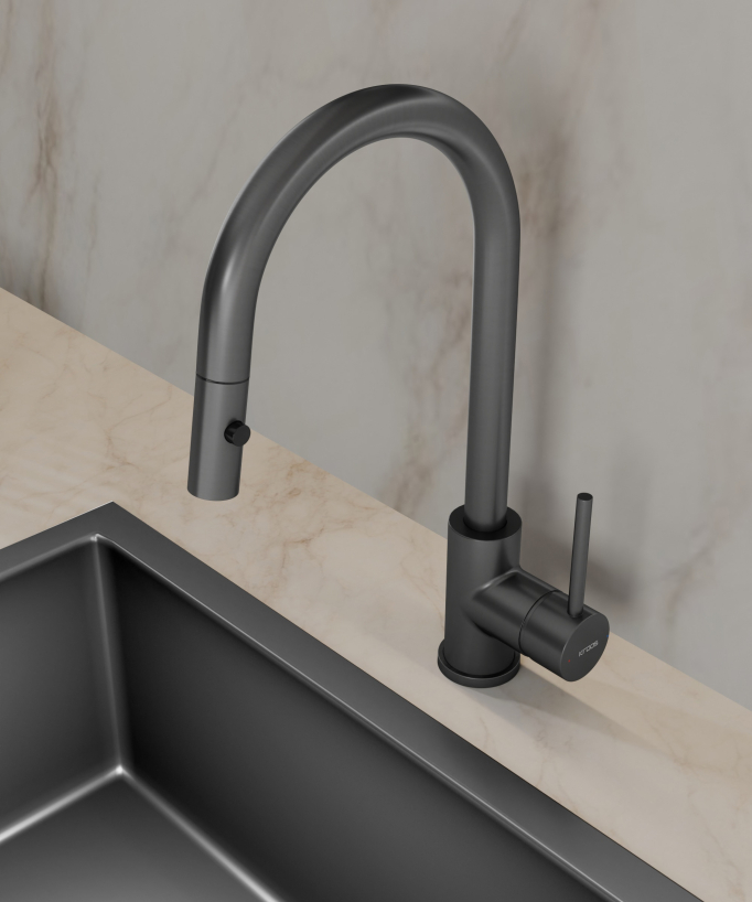 Miscelatore cucina moderno con doccetta - Gun metal - Corbeau