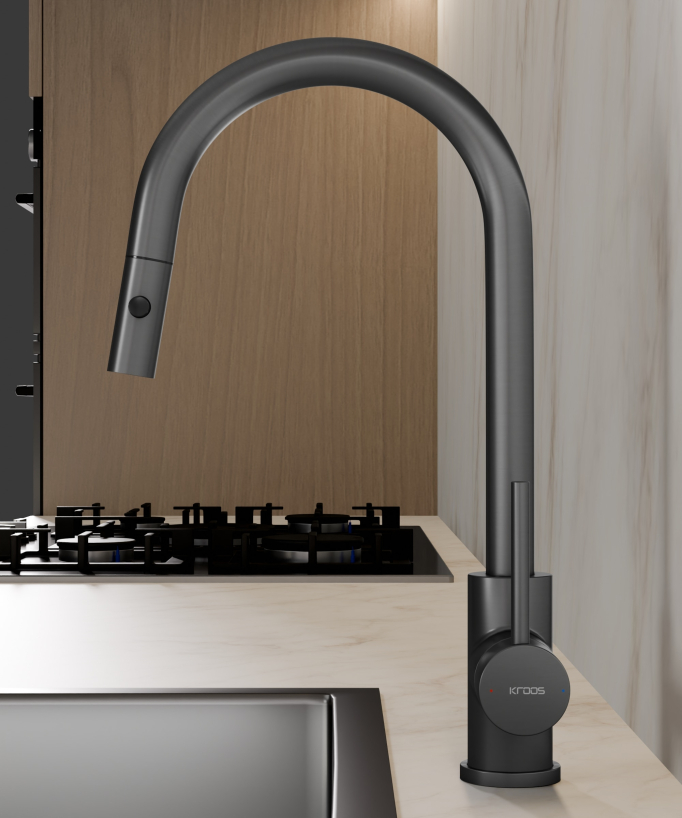 Miscelatore cucina moderno con doccetta - Gun metal - Corbeau