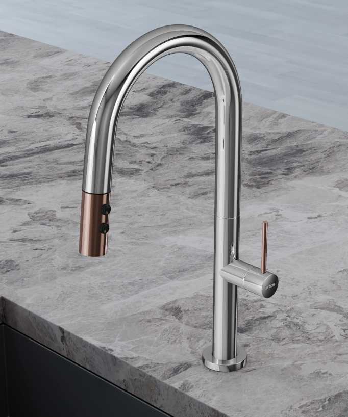 Miscelatore lavello moderno con doccetta estraibile - Cromato e Oro rosa