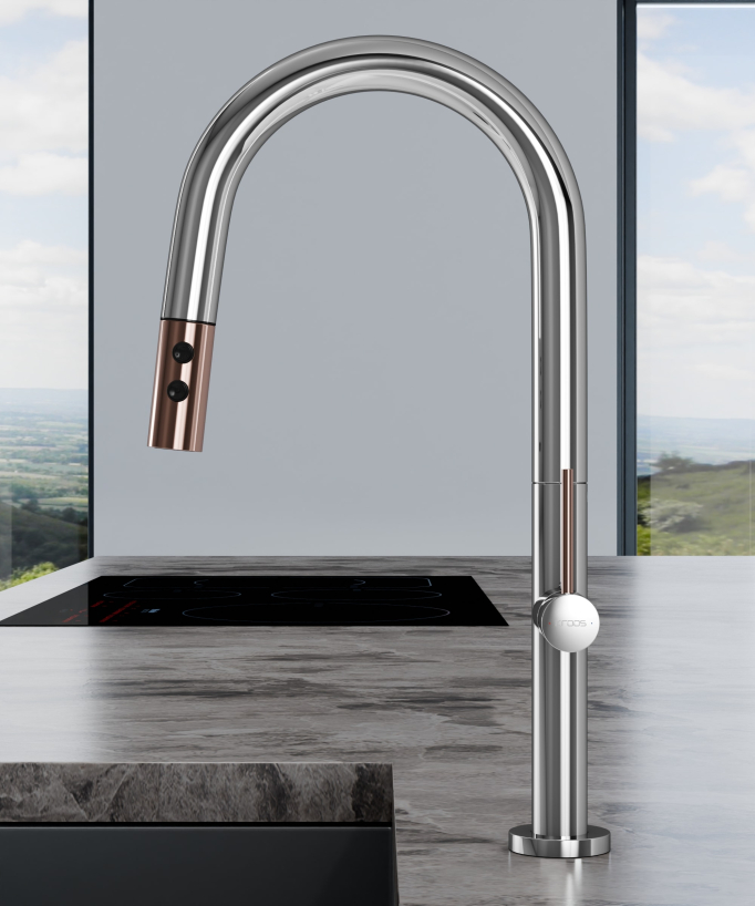 Miscelatore lavello moderno con doccetta estraibile - Cromato e Oro rosa