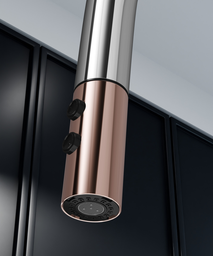 Miscelatore lavello moderno con doccetta estraibile - Cromato e Oro rosa