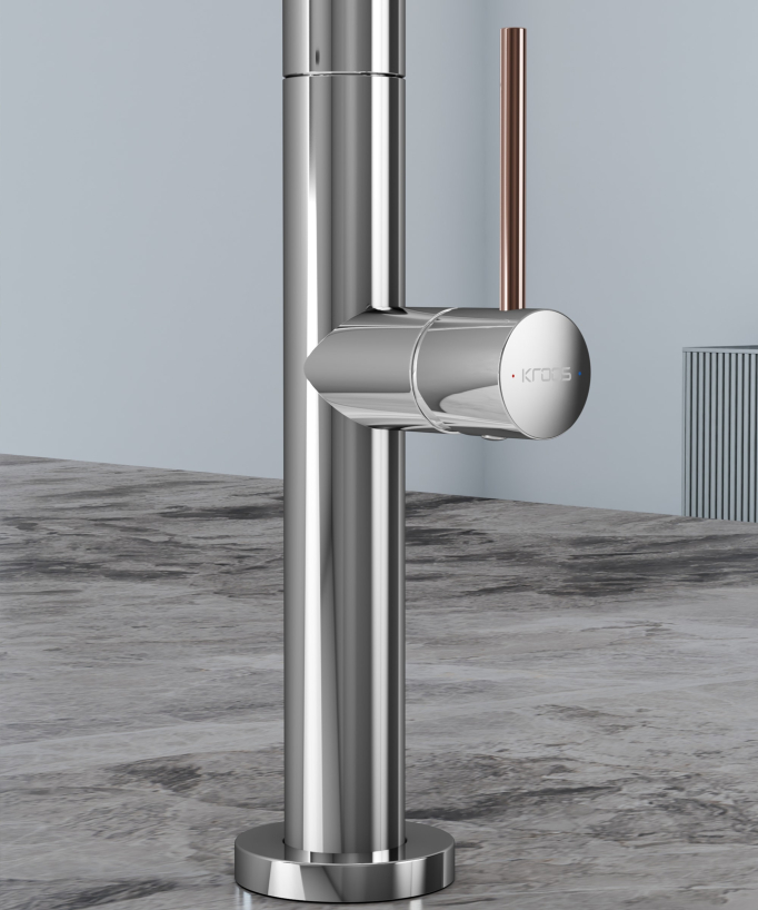 Miscelatore lavello moderno con doccetta estraibile - Cromato e Oro rosa