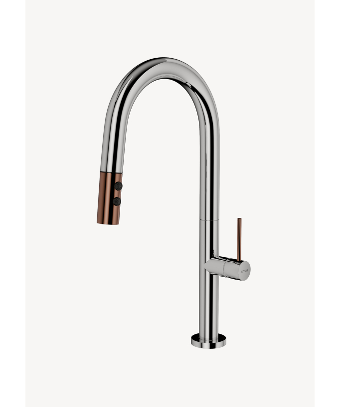 Miscelatore lavello moderno con doccetta estraibile - Cromato e Oro rosa