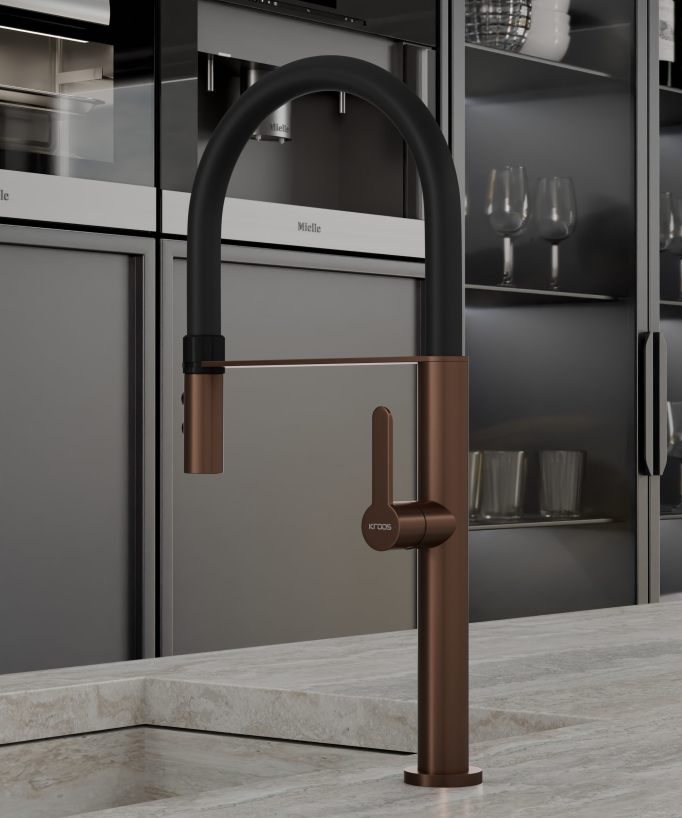 Miscelatore lavello alto con doccetta - Oro rosa spazzolato
