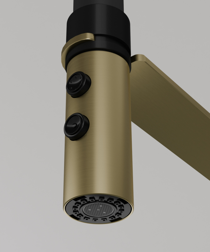 Miscelatore lavello alto con doccetta - Oro spazzolato