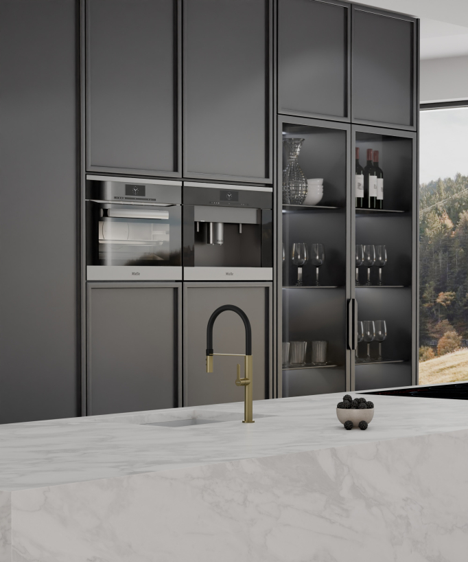 Miscelatore lavello alto con doccetta - Oro spazzolato