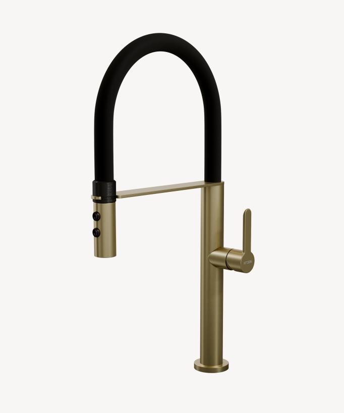 Miscelatore lavello alto con doccetta - Oro spazzolato