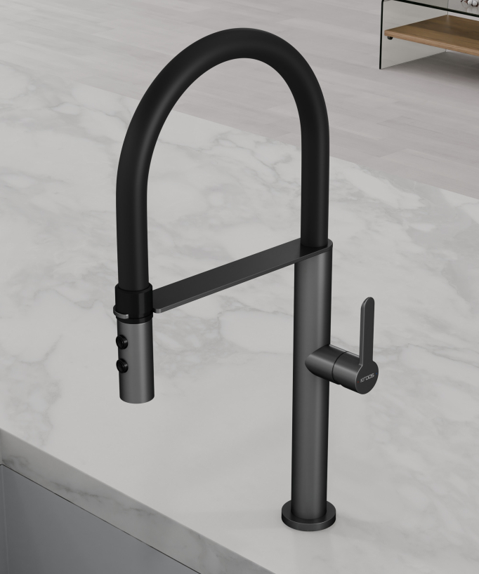 Miscelatore lavello alto con doccetta - Gun metal