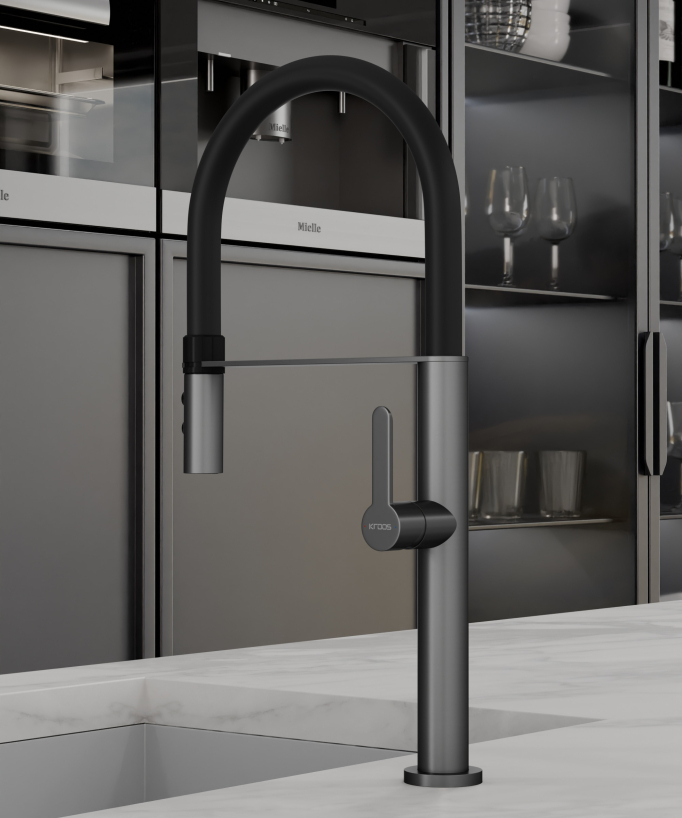 Miscelatore lavello alto con doccetta - Gun metal