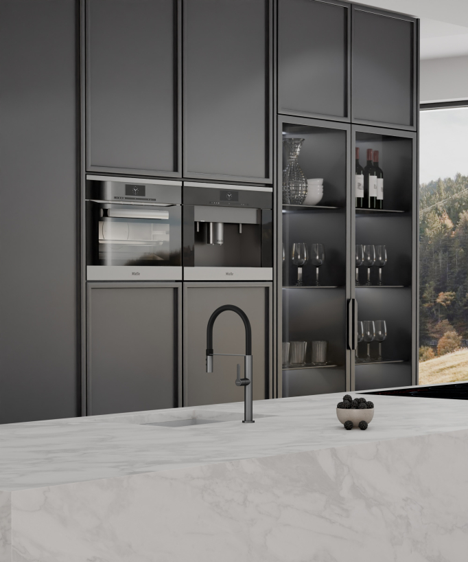 Miscelatore lavello alto con doccetta - Gun metal