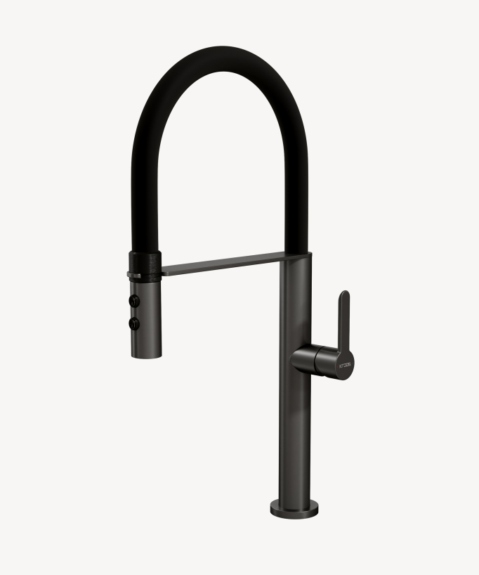 Miscelatore lavello alto con doccetta - Gun metal