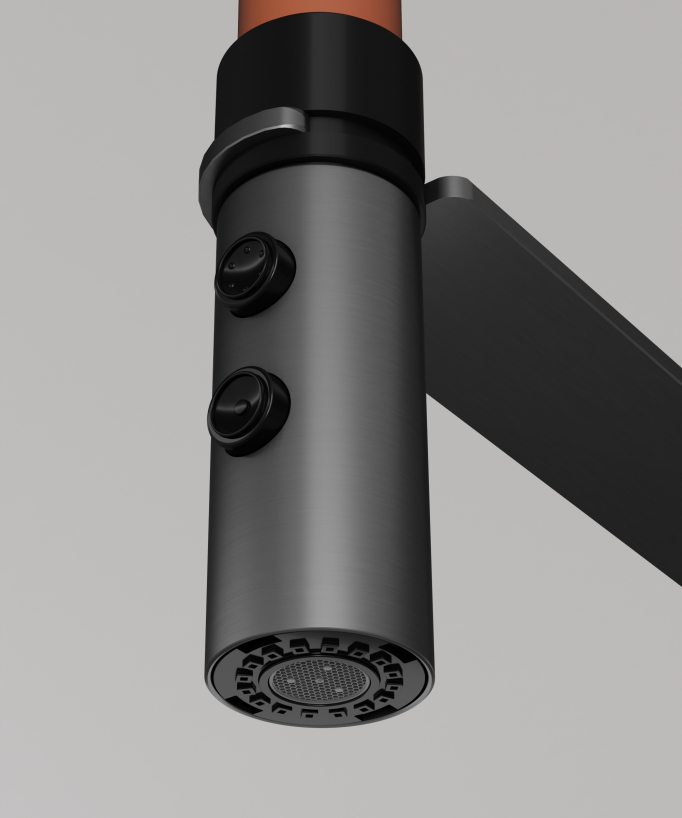 Miscelatore lavello alto con doccetta - Gun metal e arancione