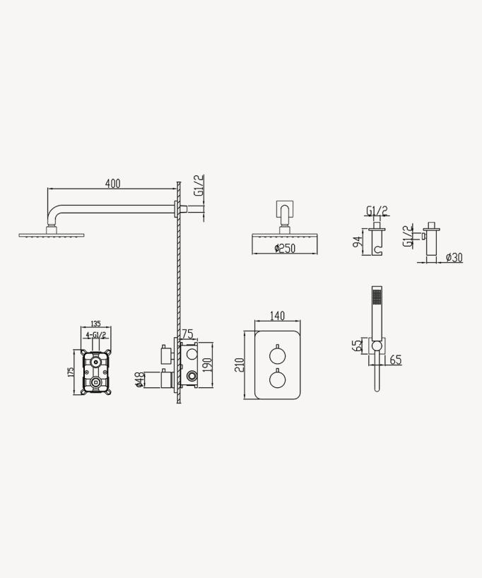 Set miscelatore doccia termostatico a incasso Champagne - Fiumina