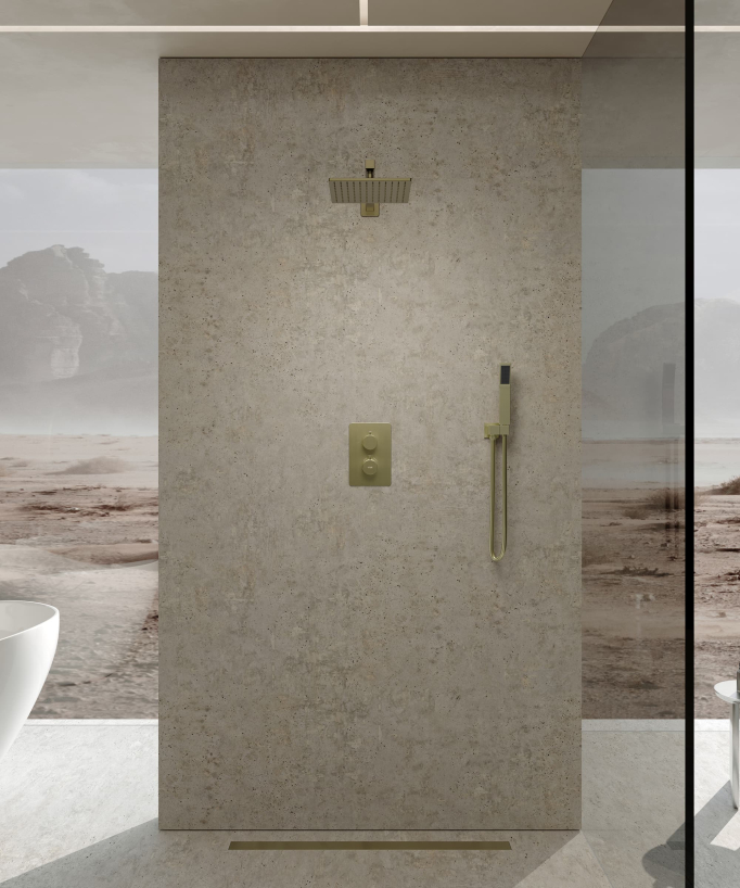 Miscelatore termostatico da incasso per doccia in oro spazzolato - Sirius - small