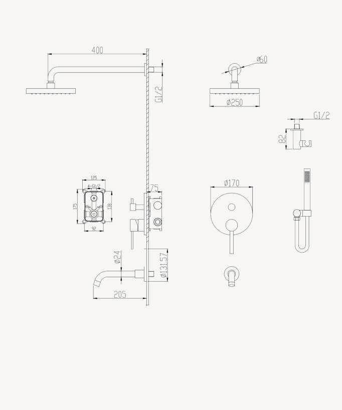 Colonna doccia e vasca ad incasso Bianca - Corbeau