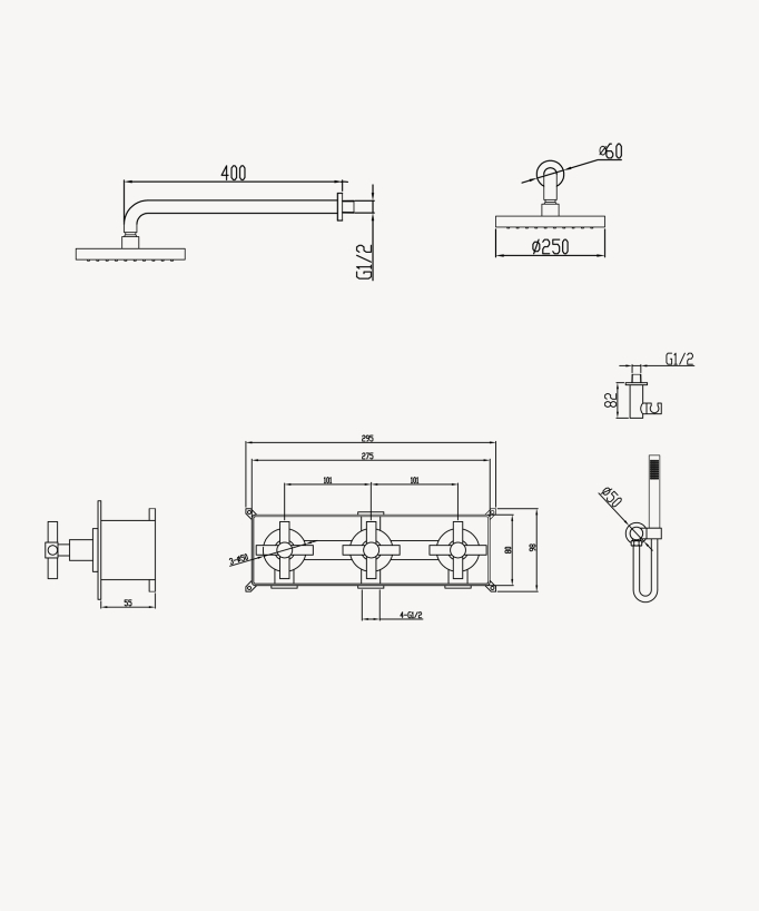 Set miscelatore doccia incasso con maniglia a croce Bianco - Corbeau