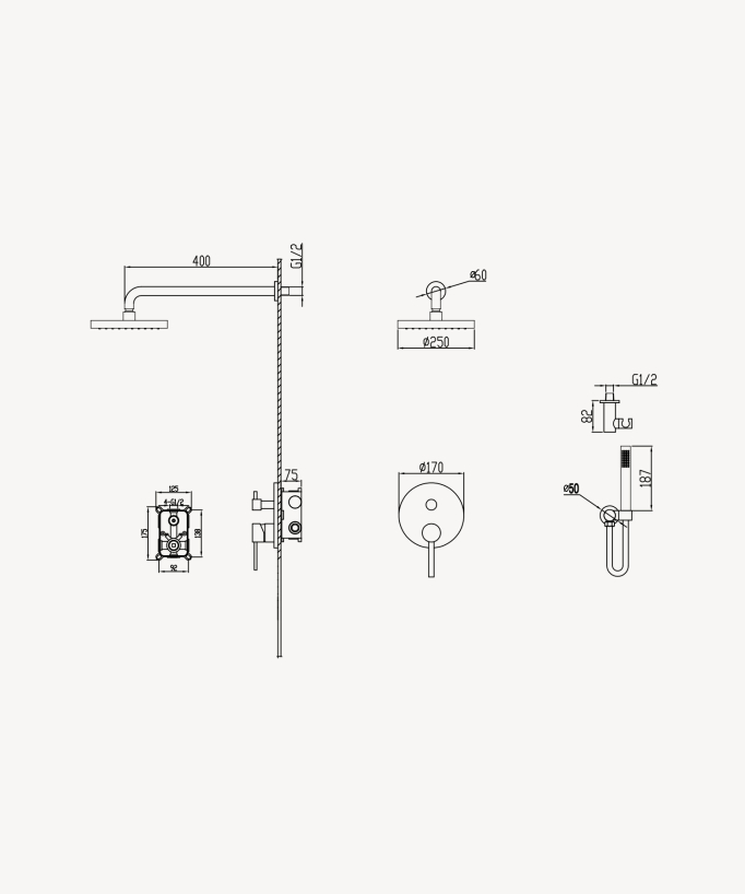 Kit doccia incasso moderno getto pioggia Moka spazzolato - Corbeau