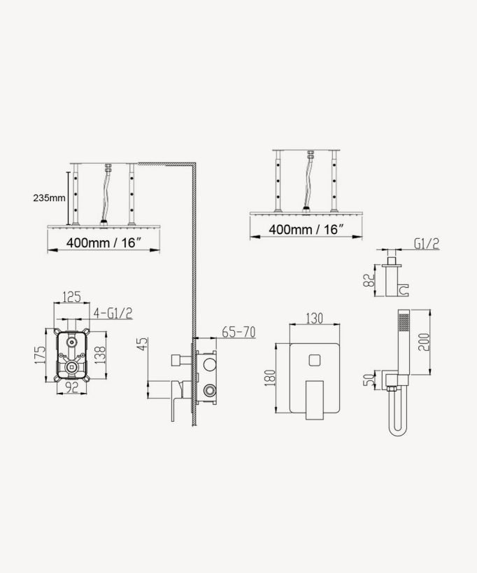 Gruppo doccia a soffitto Oro spazzolato - Sirius