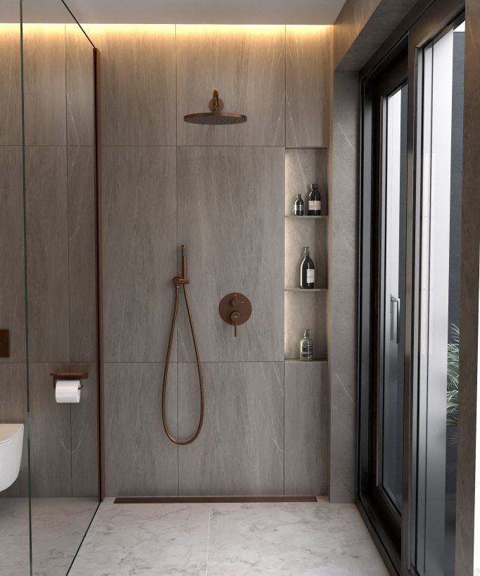 Pannello miscelatore da incasso per doccia Oro rosa spazzolato - Corbeau - small