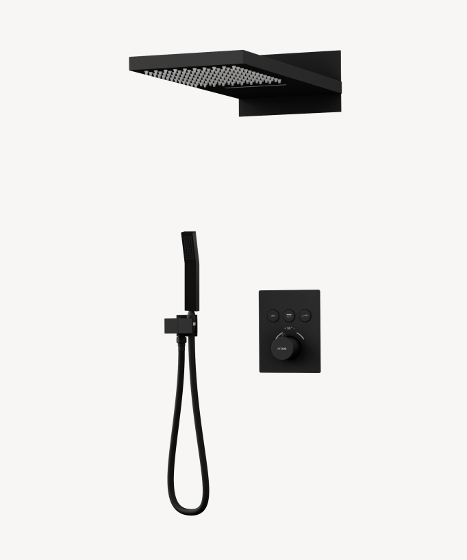 Pacchetto doccia termostatico con effetto cascata Nero - Linosa - small