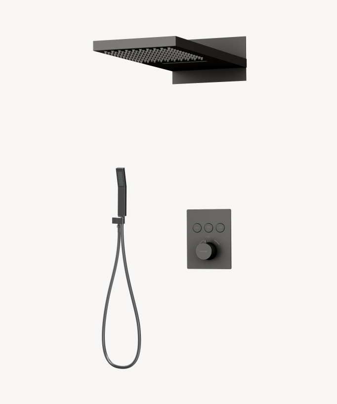 Pacchetto doccia termostatico con effetto cascata Gun metal - Linosa - small