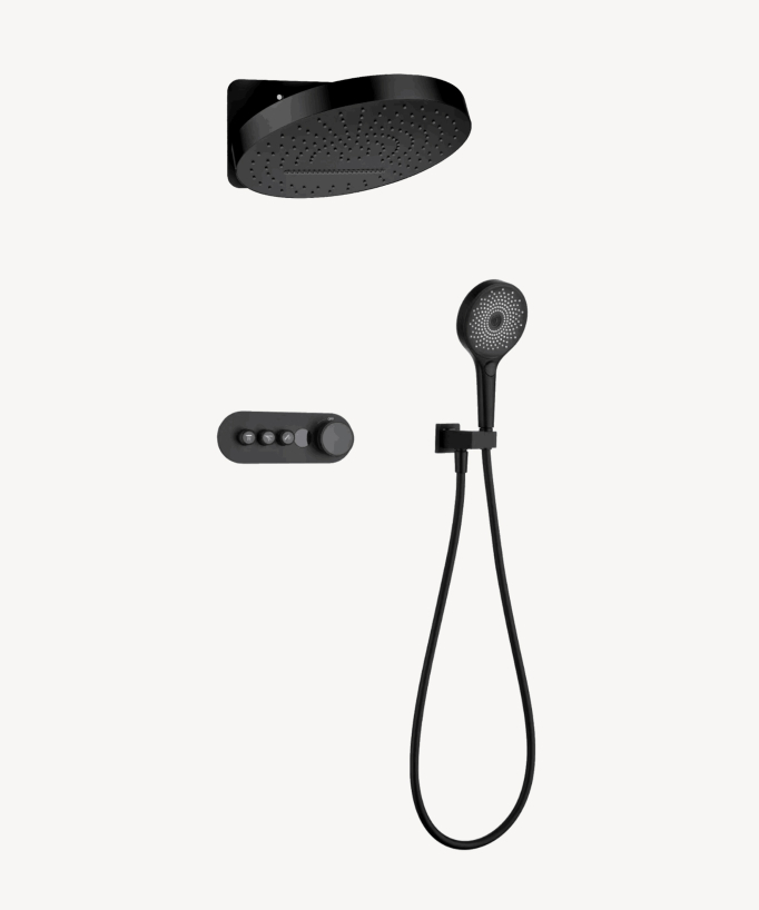 Miscelatore termostatico per doccia con cascata tonda nascosta - Nero - small