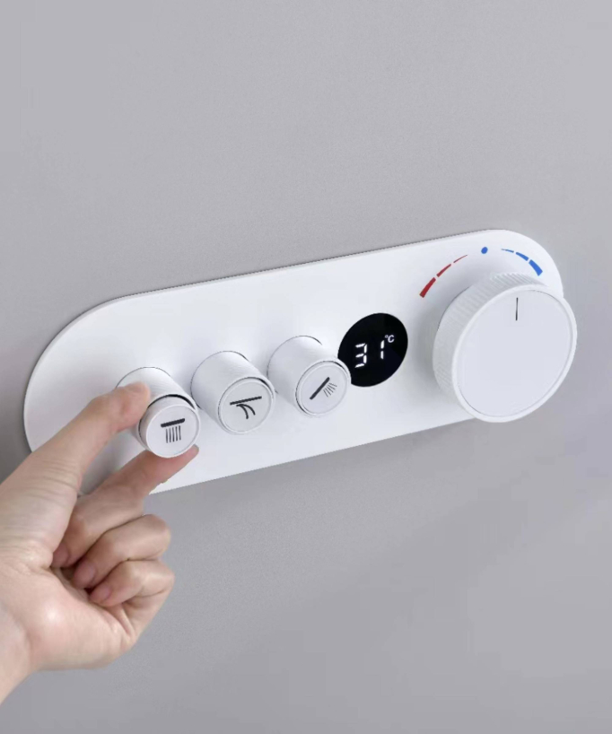 Miscelatore termostatico rotondo da incasso per doccia - Bianco