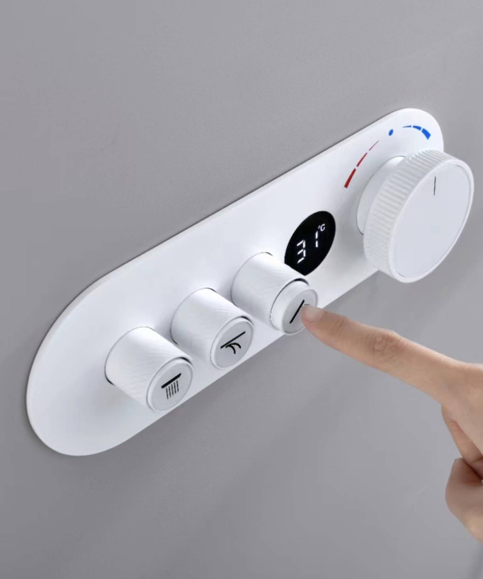 Miscelatore termostatico rotondo da incasso per doccia - Bianco
